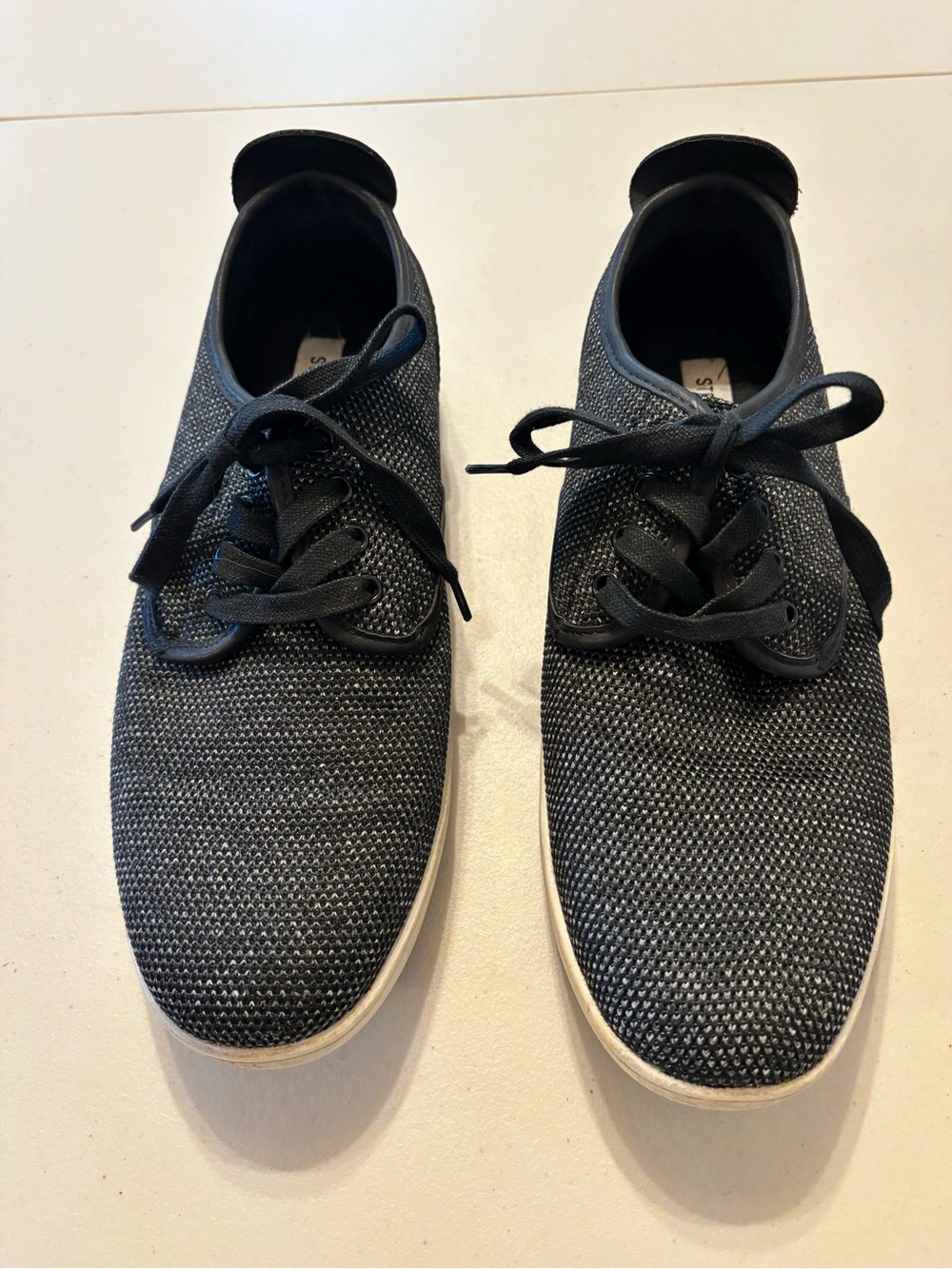 Steve Madden Black Knit Lace-Up Sneakers with White Soles 8